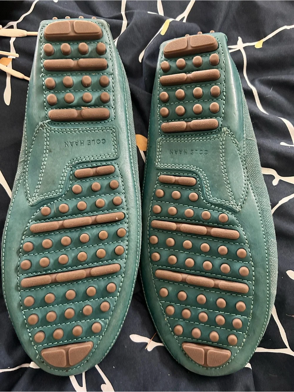 Men's Teal Canvas Cole Haan Boat Shoes with White Laces